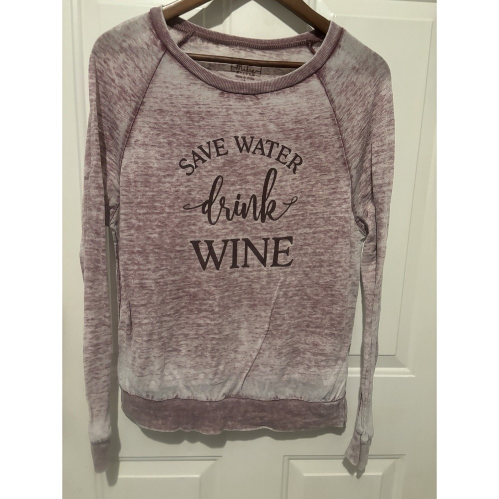 Save‎ Water Drink Wine T-shirt Women's Small Purple Long Sleeve